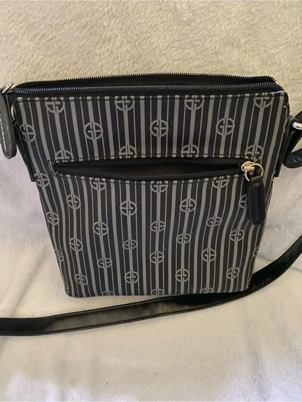 Giani Bernini Gray Striped Crossbody Bag with Black Trim